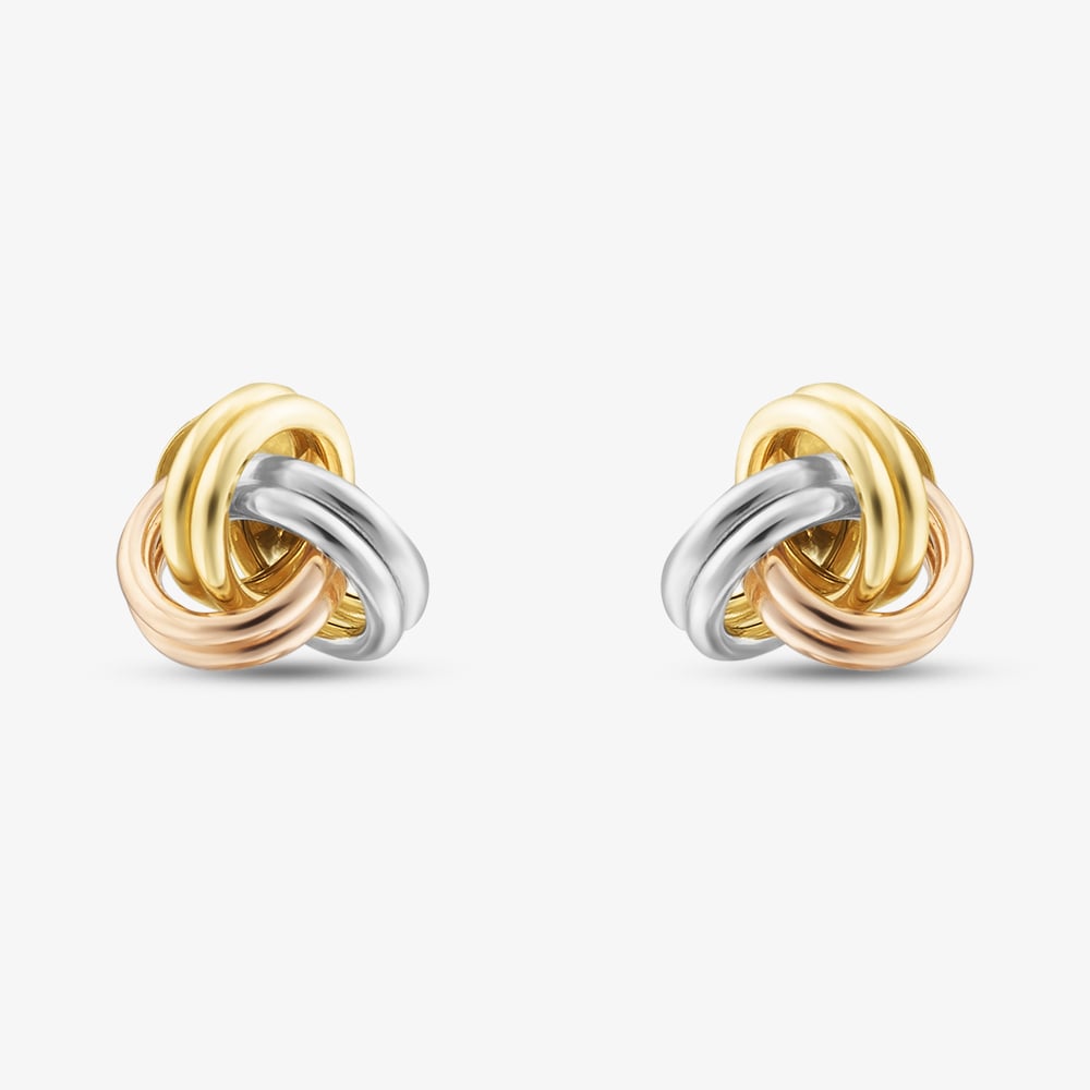 Gold Classic 9ct Three Colour Gold Knot Stud Earrings 3.58.7329