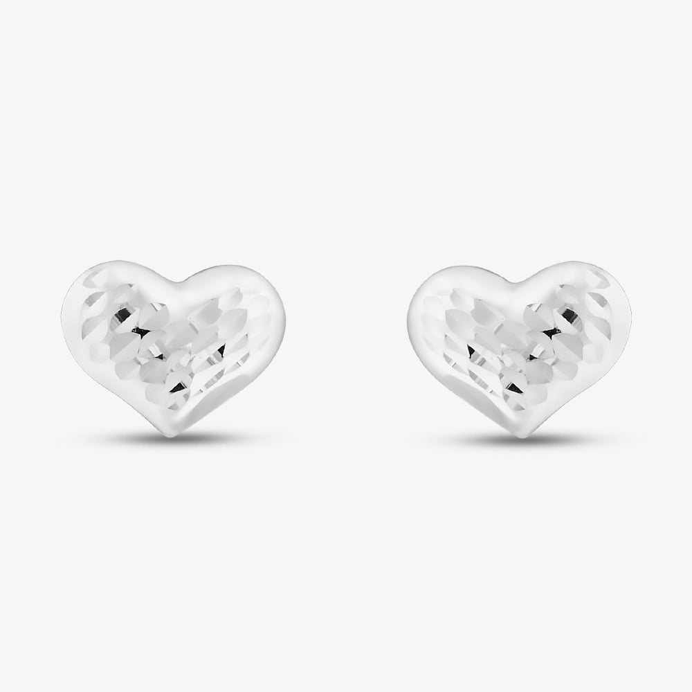Gold Classic 9ct White Gold Diamond Cut Heart Stud Earrings 5.55.8769