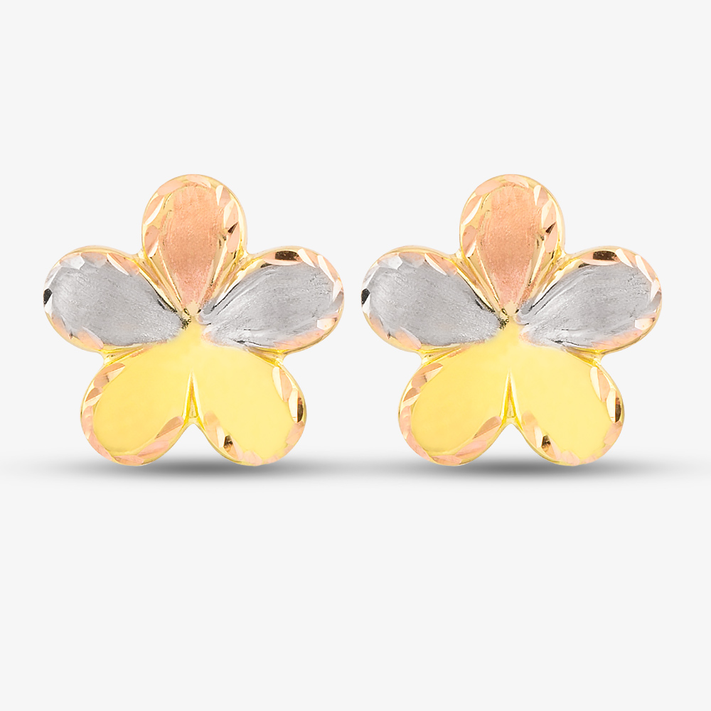 9ct Three Colour Gold Flower Stud Earrings GER34-MC