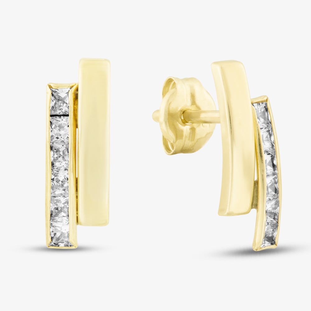 9ct Gold Double Bar Cubic Zirconia Earrings 1.58.9579