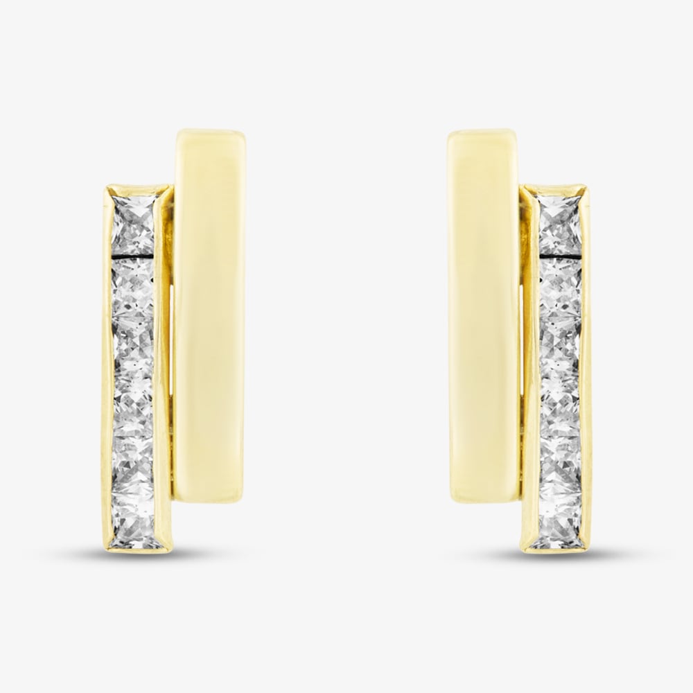 9ct Gold Double Bar Cubic Zirconia Earrings 1.58.9579