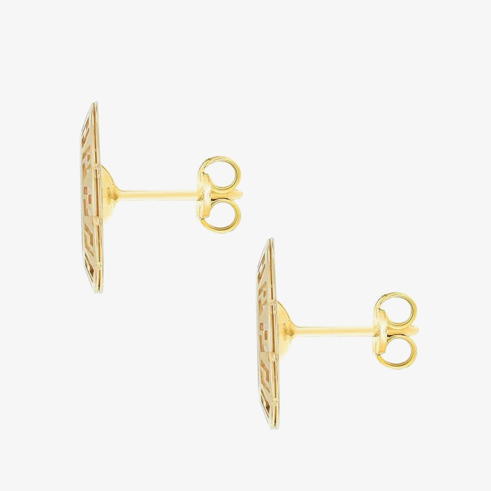 9ct Yellow Gold Mother of Pearl Grecian Key Disc Stud Earrings 1.59.0849