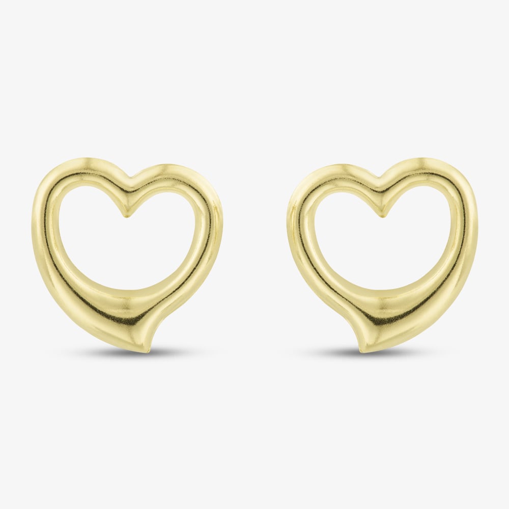 9ct Yellow Gold 12mm Open Heart Stud Earrings 1.55.1291