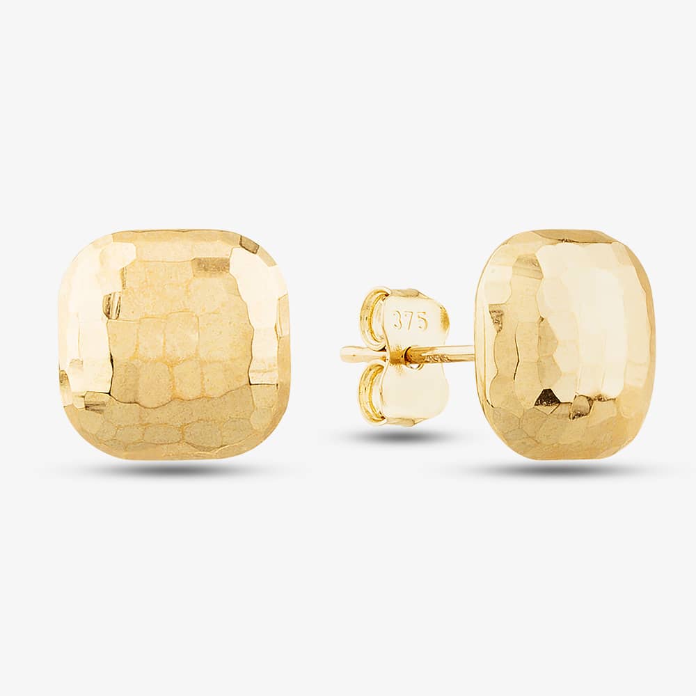Product photograph of 9ct Yellow Gold Hammered Squared-cushion Stud Earrings Er424 from The Jewel Hut