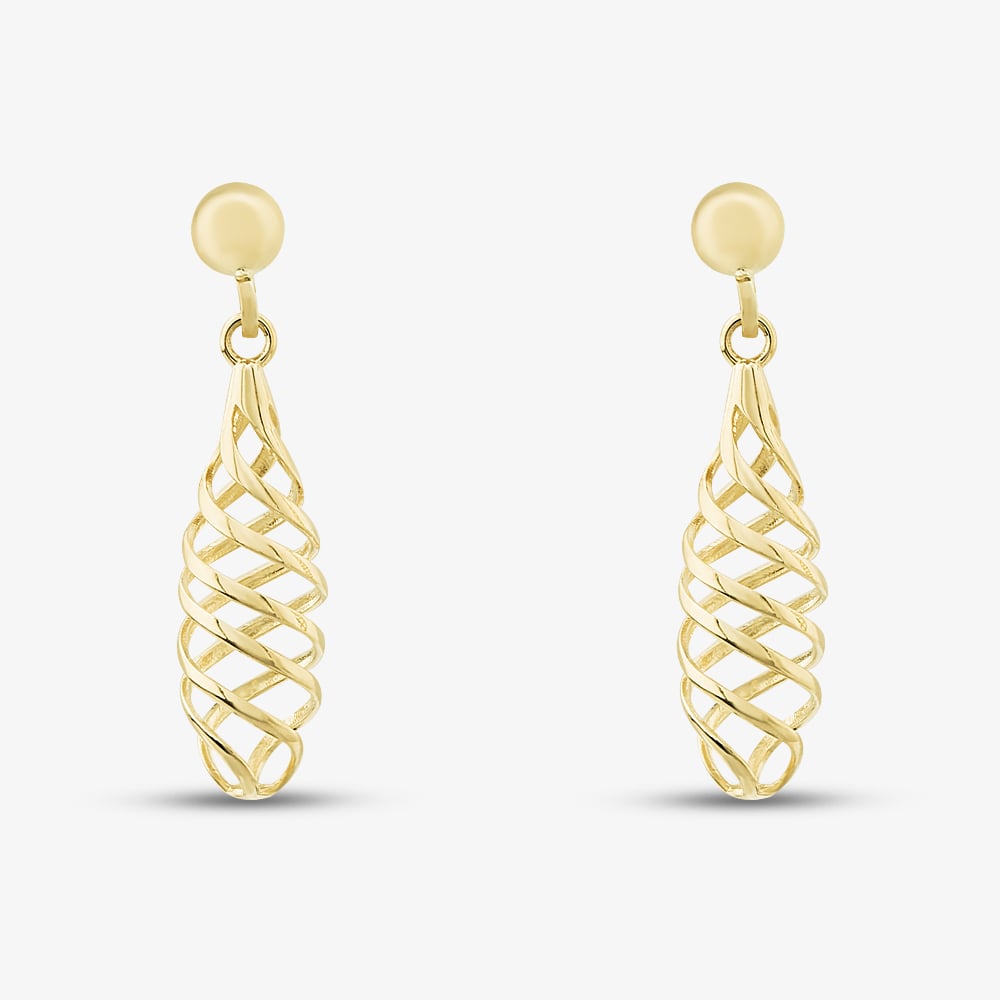 9ct Yellow Gold Spiral Lattice Dropper Earrings GER256