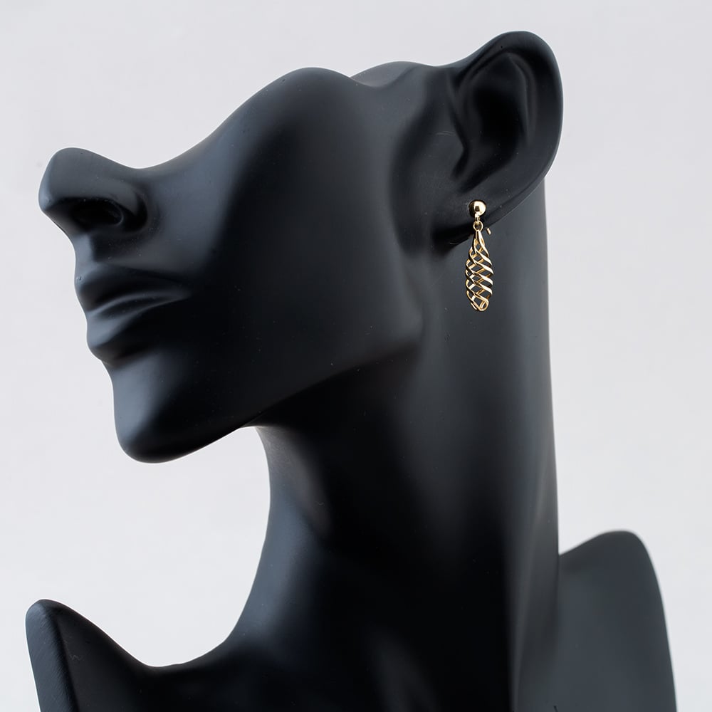 9ct Yellow Gold Spiral Lattice Dropper Earrings GER256