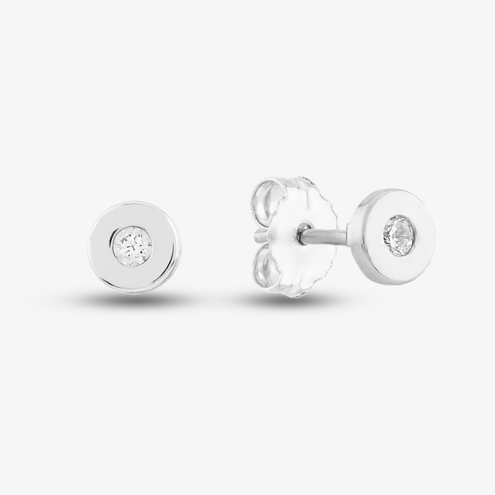 Product photograph of 9ct White Gold Cubic Zirconia Rubover Stud Earrings Se551 from The Jewel Hut