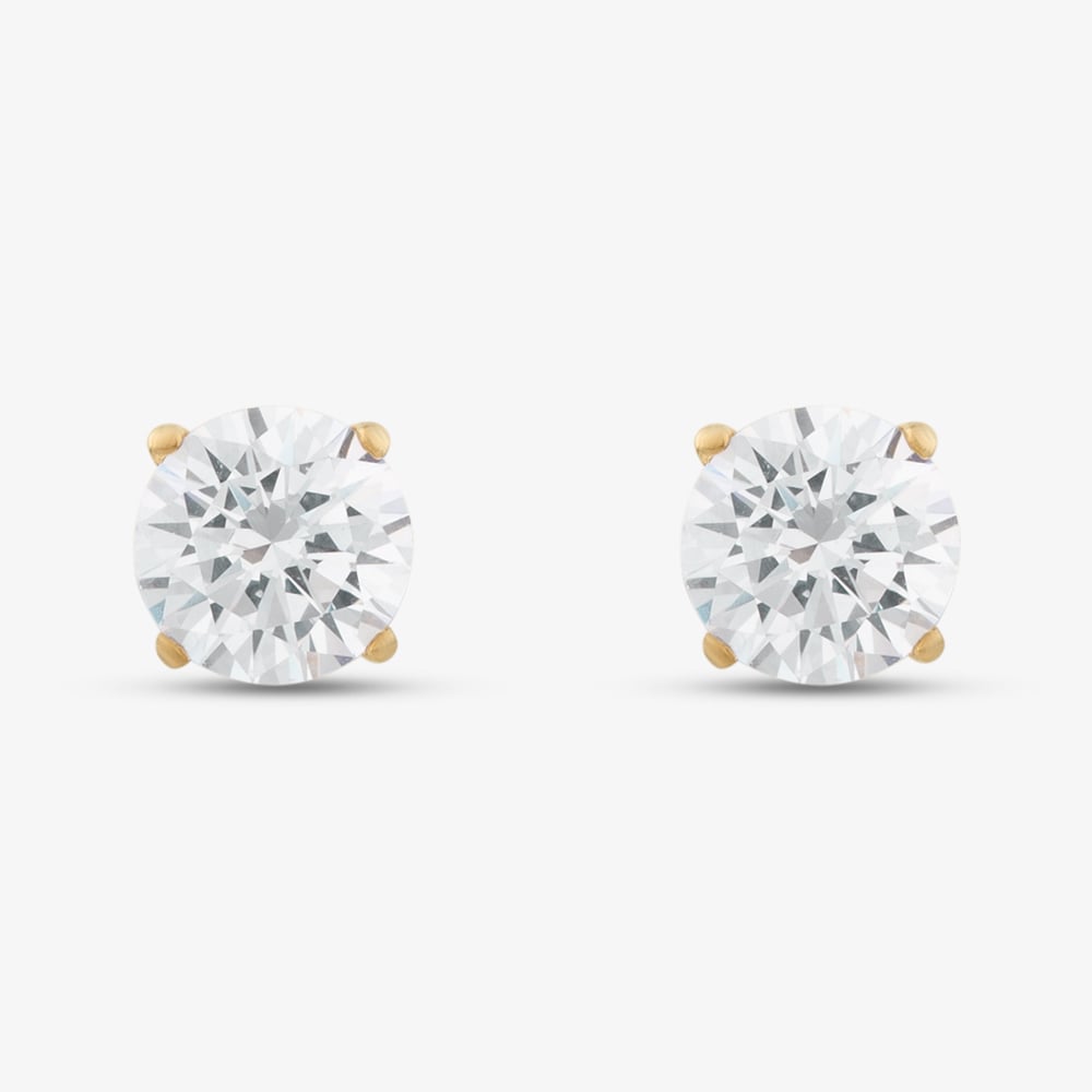 9ct Yellow Gold 6mm Four Claw Set Cubic Zirconia Stud Earrings SE606