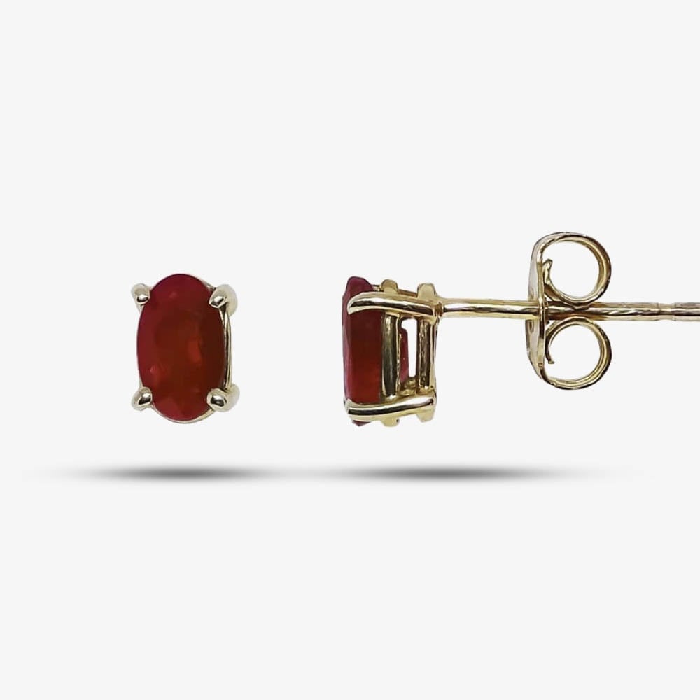 Product photograph of 9ct Yellow Gold Oval Ruby Stud Earrings G40-5481-05 from The Jewel Hut