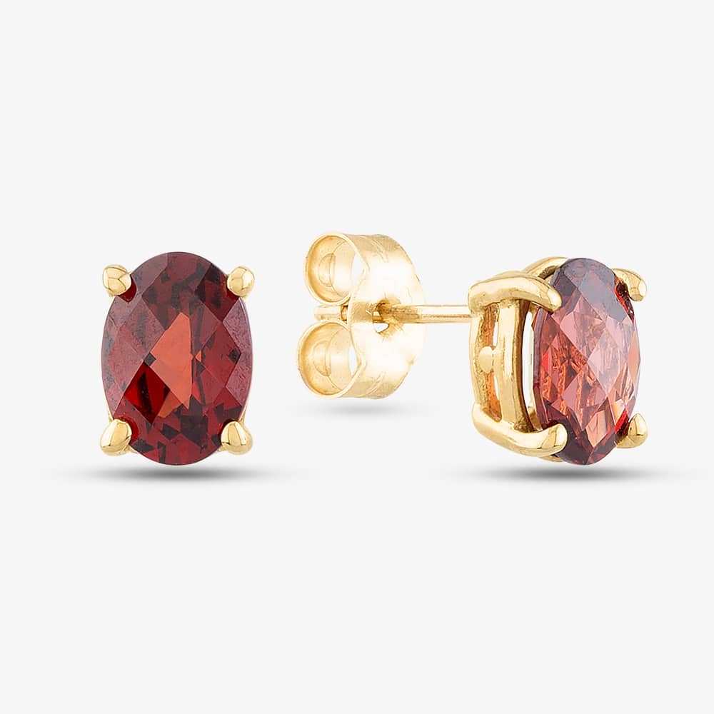 Product photograph of 9ct Yellow Gold Oval Garnet Stud Earrings G40-5676-20 from The Jewel Hut