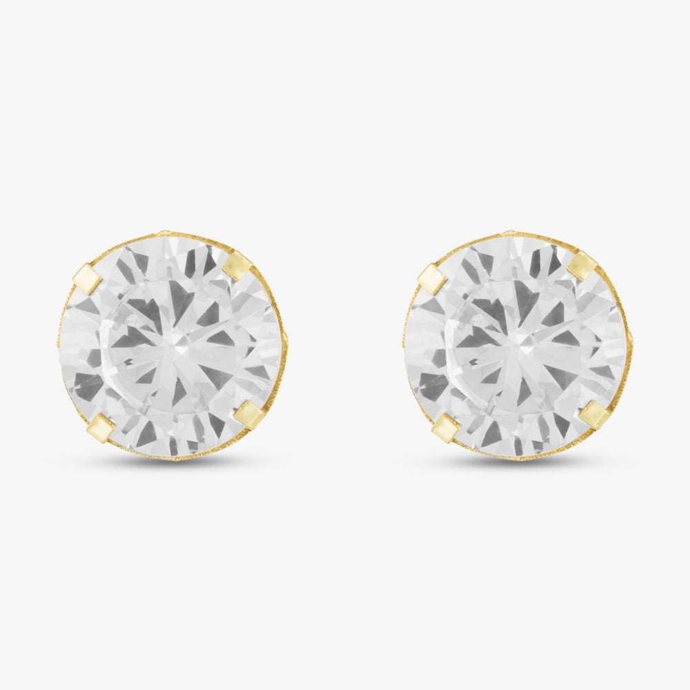 9ct Yellow Gold 6mm Round Crystal Stud Earrings 1.58.7009
