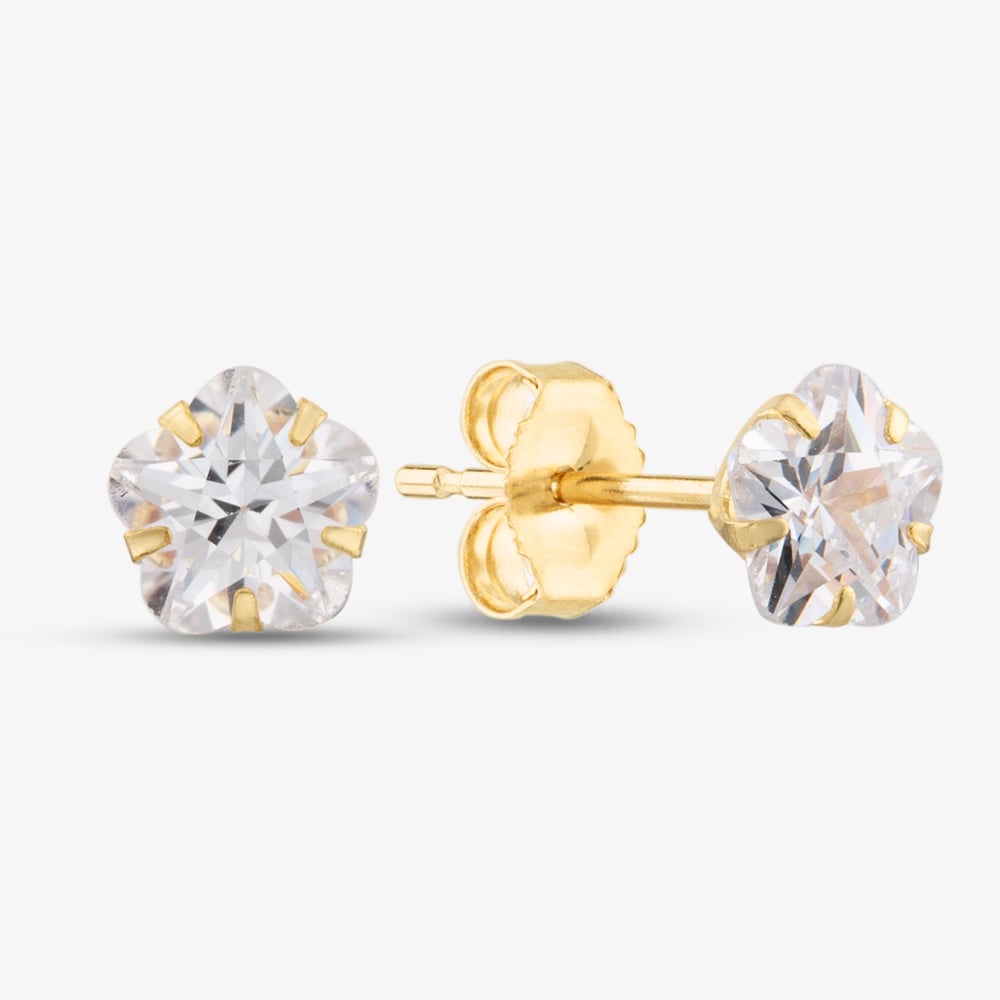 9ct Yellow Gold Crystal Flower Stud Earrings 1.58.8089
