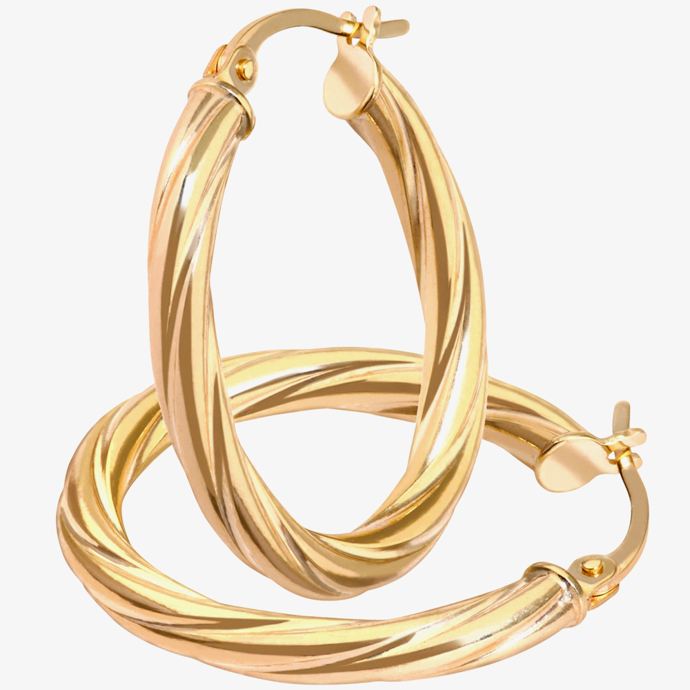 9ct Yellow Gold Oval Twist Creole Earrings UER067Y