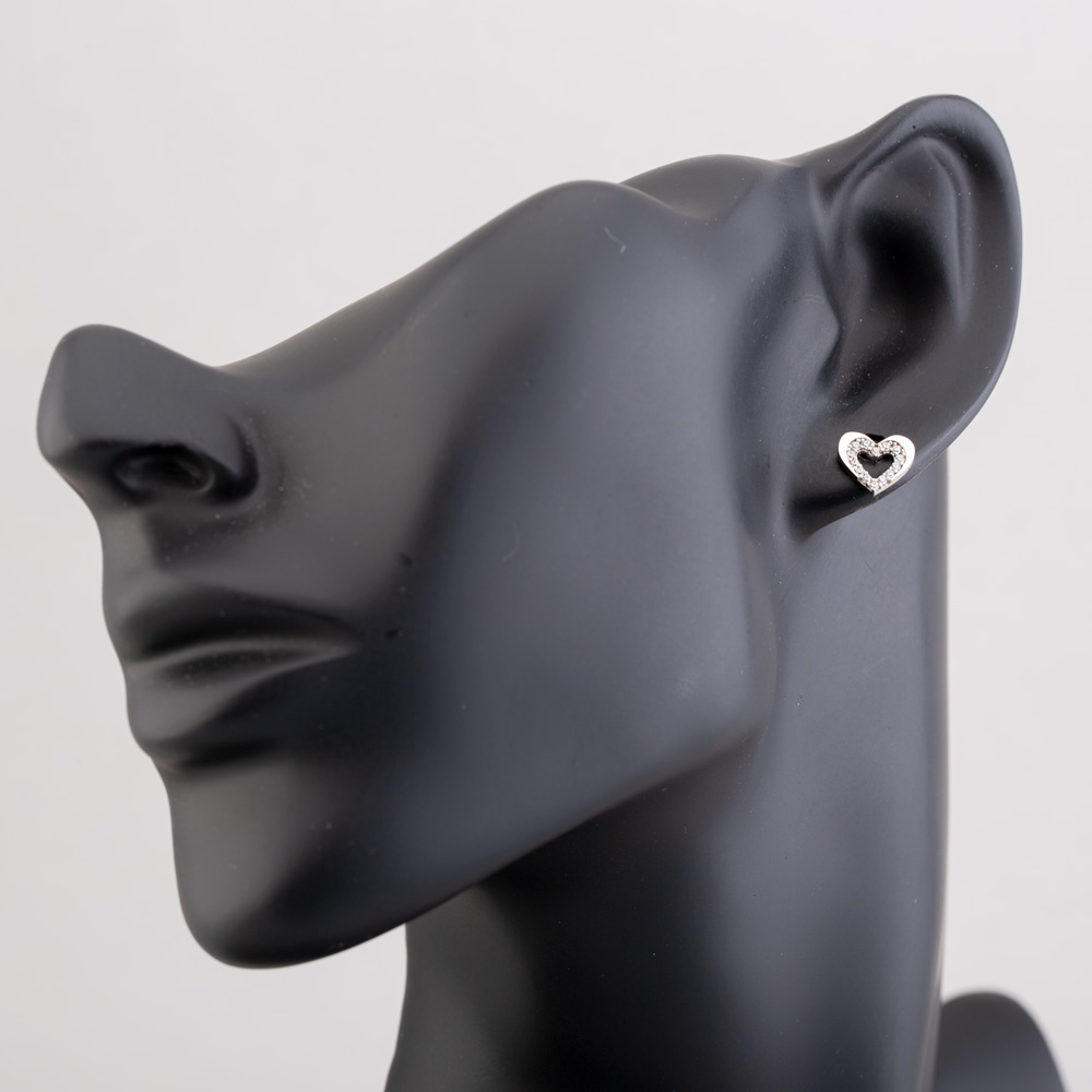 9ct White Gold Cubic Zirconia Open Heart Stud Earrings E1625W