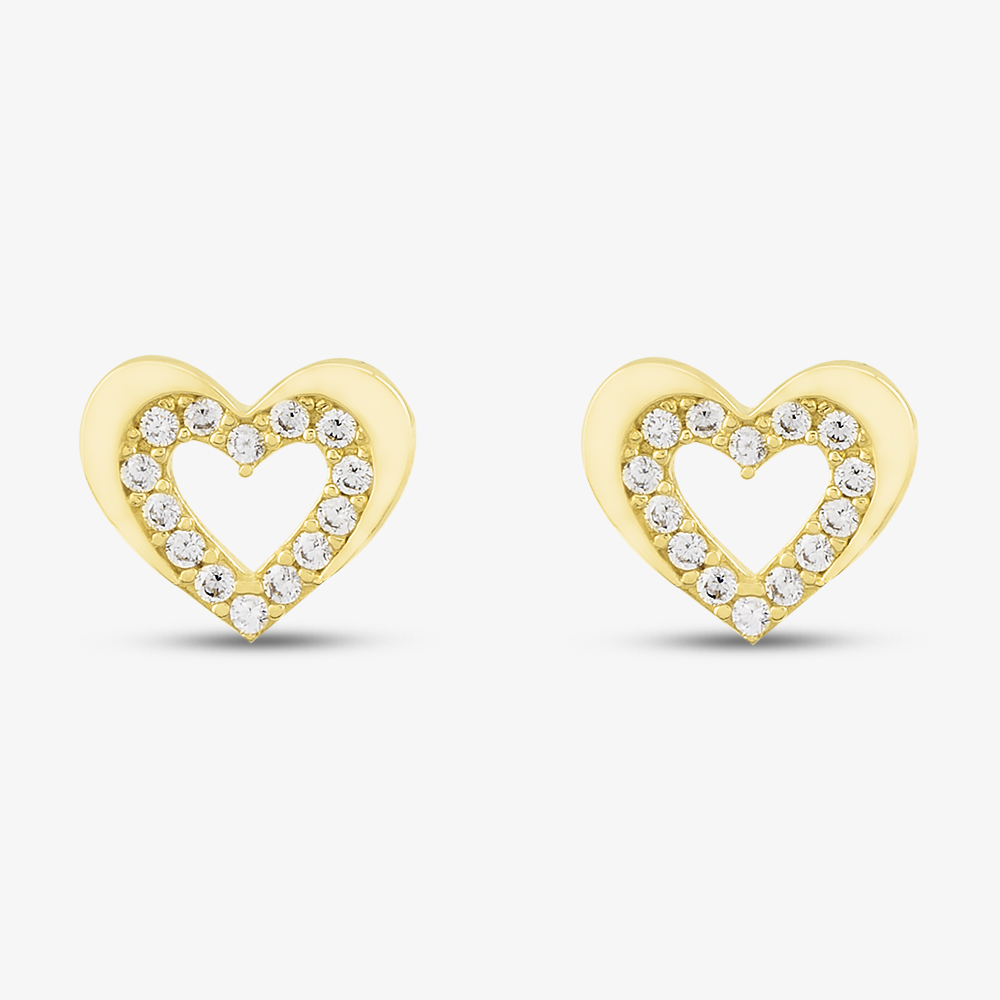 9ct Yellow Gold Cubic Zirconia Open Heart Stud Earrings E1625Y
