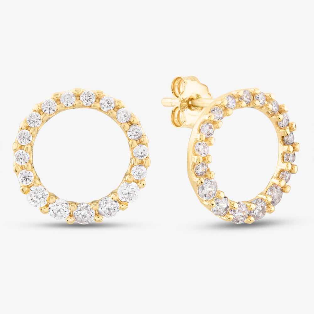 Product photograph of 9ct Yellow Gold Graduated Cubic Zirconia Circle Stud Earrings 1 59 0769 from The Jewel Hut