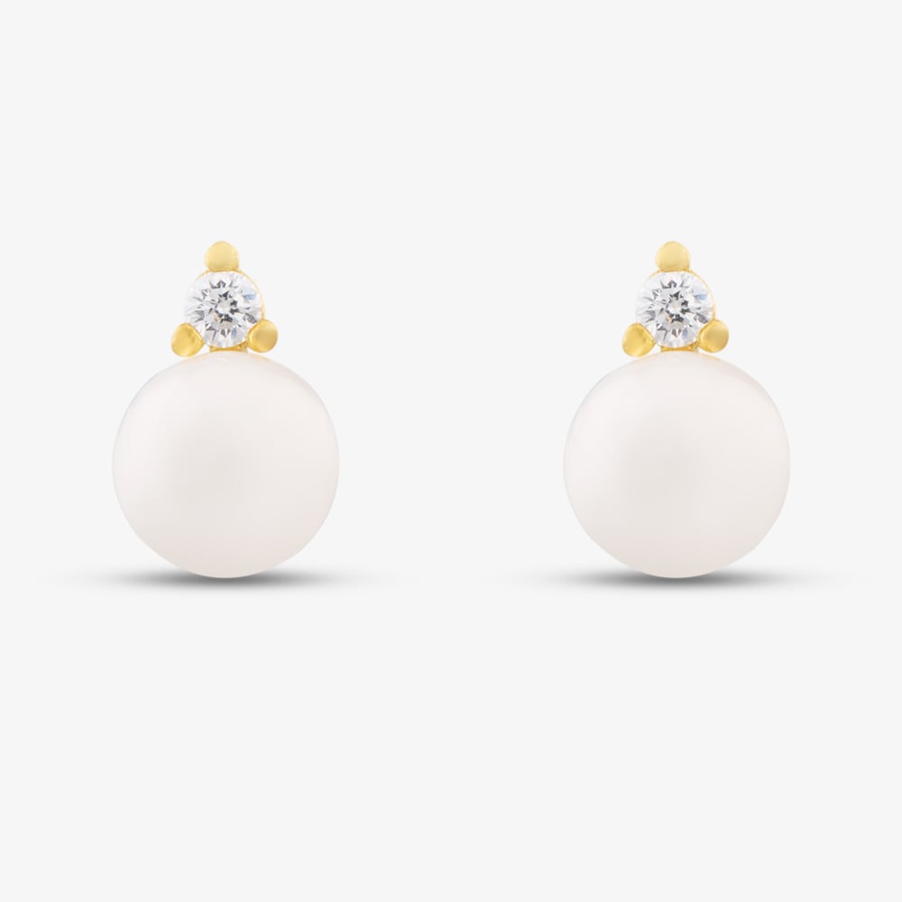 9ct Yellow Gold Fresh Water Pearl Cubic Zirconia Stud Earrings 1.59.1886