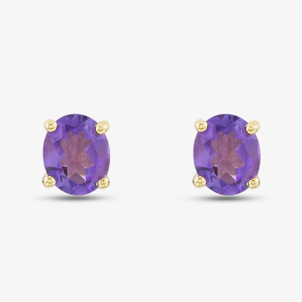 9ct Yellow Gold Oval Cut Amethyst Stud Earrings OJS0006E-AM 9KY