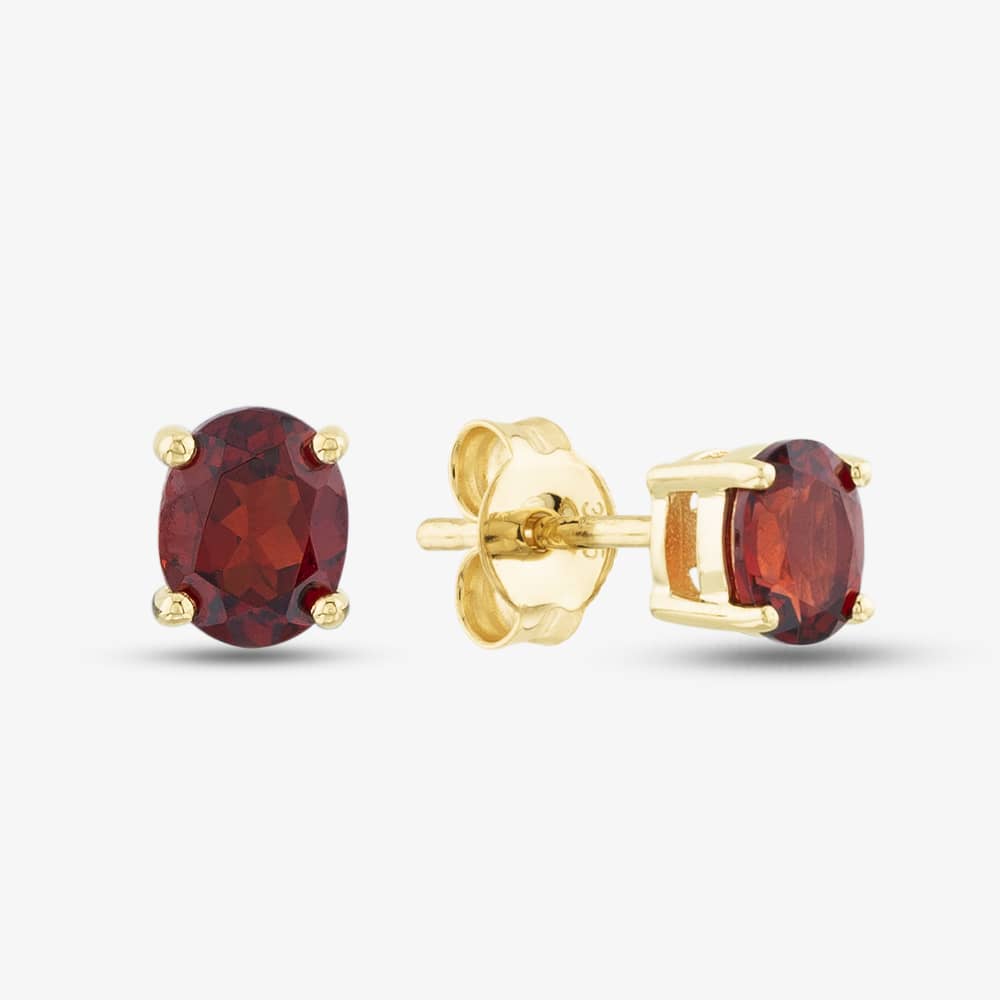 Product photograph of 9ct Yellow Gold Oval Cut Garnet Stud Earrings Ojs0006e-gar 9ky from The Jewel Hut