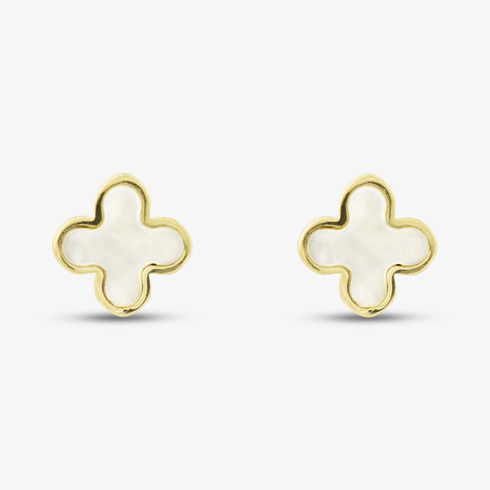 9ct Yellow Gold Mother Of Pearl Clover Stud Earrings 1.55.9520