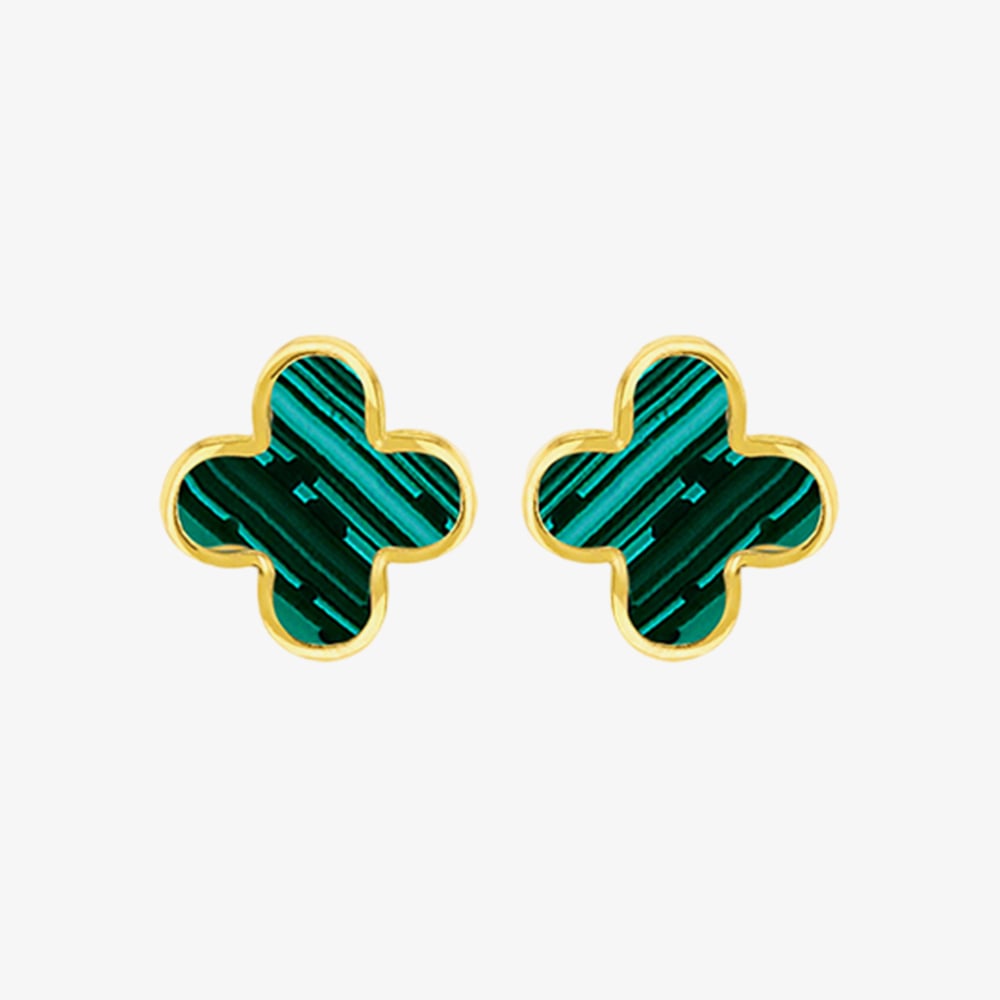Product photograph of 9ct Yellow Gold Malachite Petal Stud Earrings 1 55 9521 from The Jewel Hut