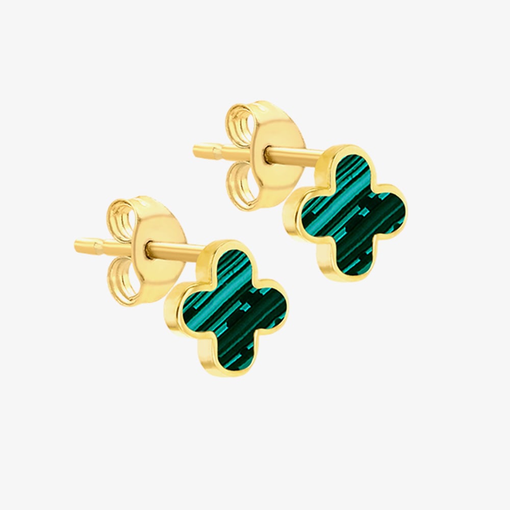 9ct Yellow Gold Malachite Petal Stud Earrings 1.55.9521