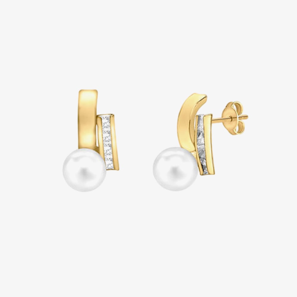 Product photograph of 9ct Yellow Gold Freshwater Pearl Amp Cubic Zirconia Stud Earrings 1 58 9999 from The Jewel Hut