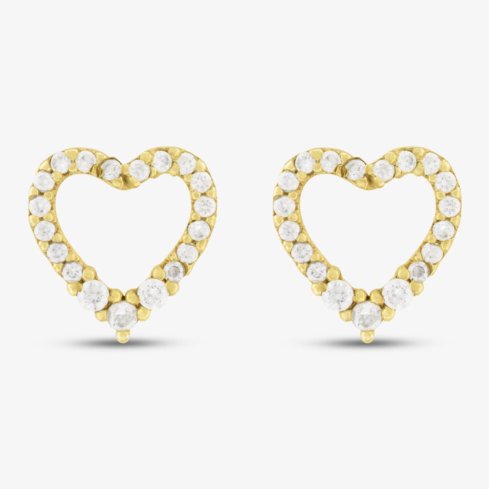 9ct Yellow Gold Cubic Zirconia Open Heart Stud Earrings 1.59.0779