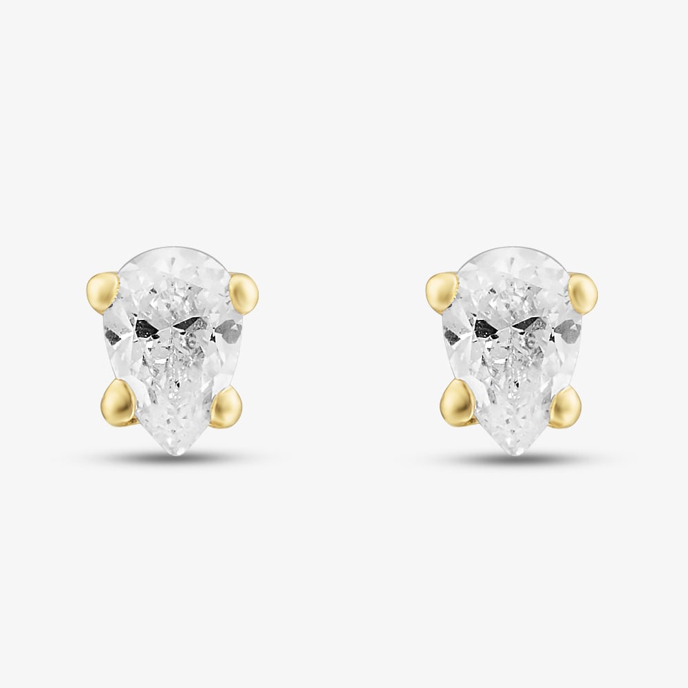 Gold Impression 9ct Yellow Gold Pear Cut Cubic Zirconia Stud Earrings 1.57.0026