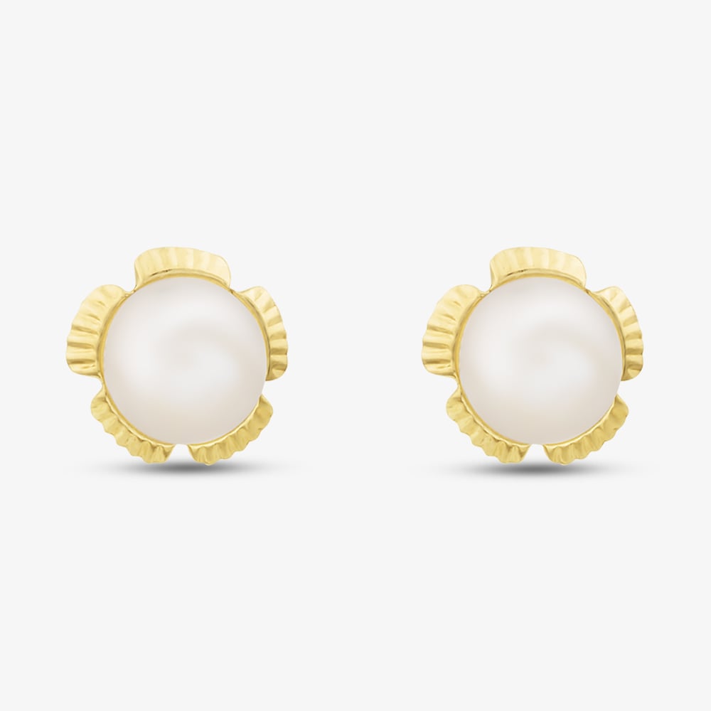 Gold Impression 9ct Yellow Gold Cultured Freshwater Pearl Flower Stud Earrings 1.57.1183