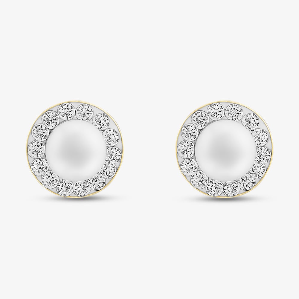 Gold Impression 9ct Yellow Gold Cultured Pearl Crystal Stud Earrings 1.58.7559