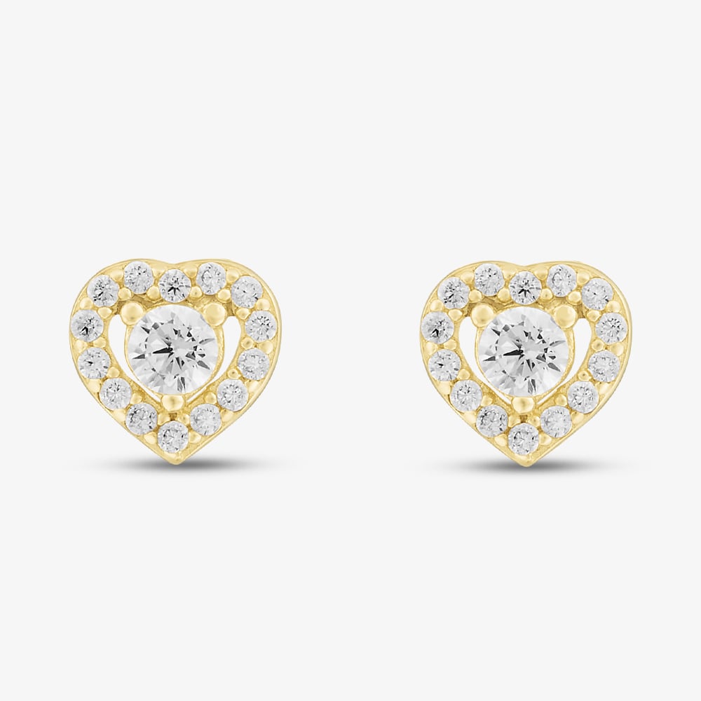 Gold Impression 9ct Yellow Gold Cubic Zirconia Halo Heart Stud Earrings 1.59.1820