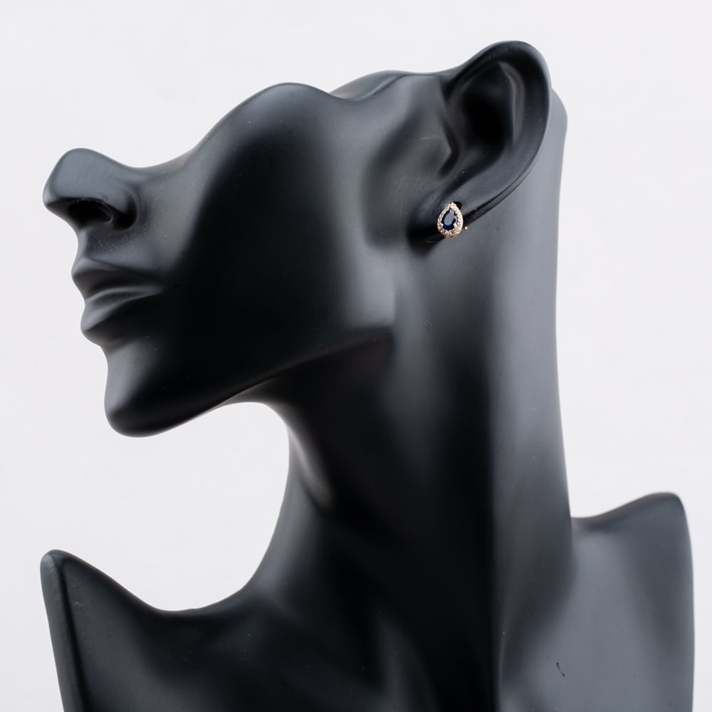 Gold Impression 9ct Yellow Gold Pear Cut Blue Cubic Zirconia Halo Stud Earrings 1.59.1928
