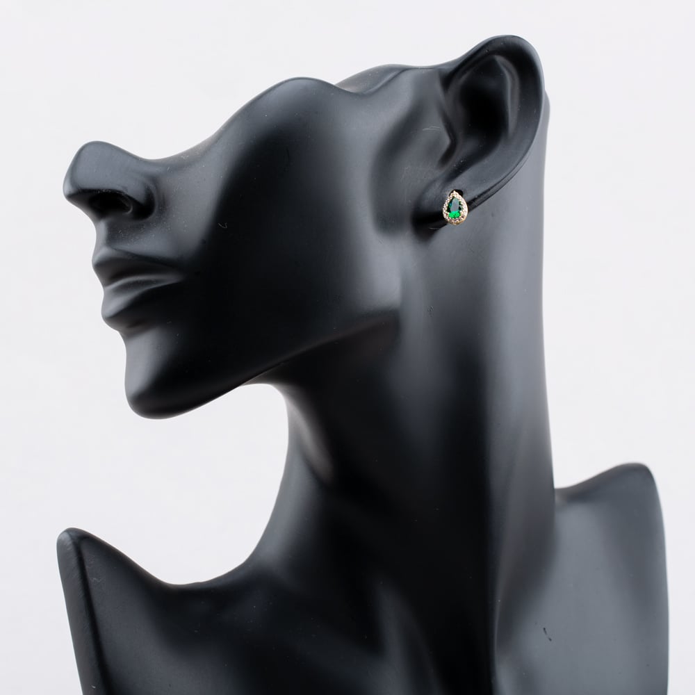 Gold Impression 9ct Yellow Gold Pear Cut Green Cubic Zirconia Halo Stud Earrings 1.59.1930