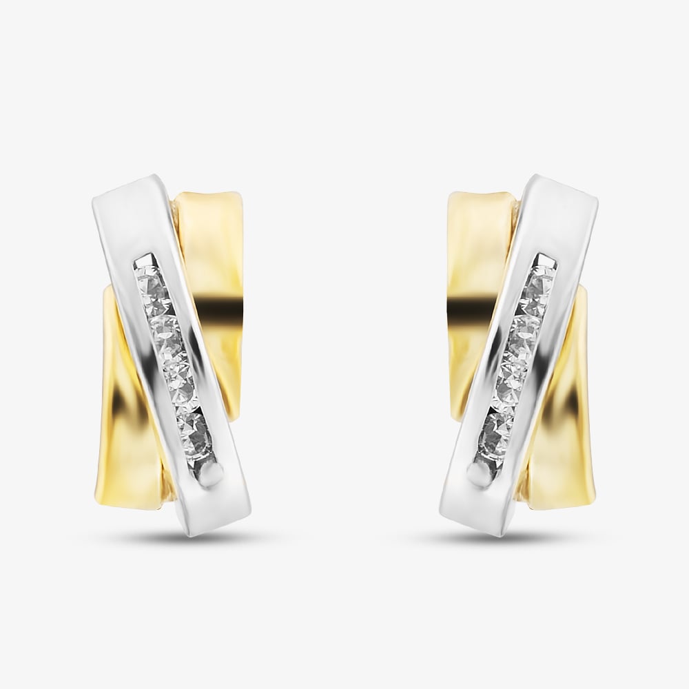Gold Impression 9ct Two Colour Gold Triple Bar Cubic Zirconia Stud Earrings 2.59.0289
