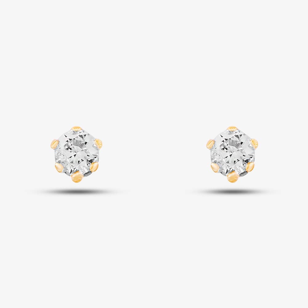 9ct Yellow Gold Cubic Zirconia Round Stud Earrings SE303