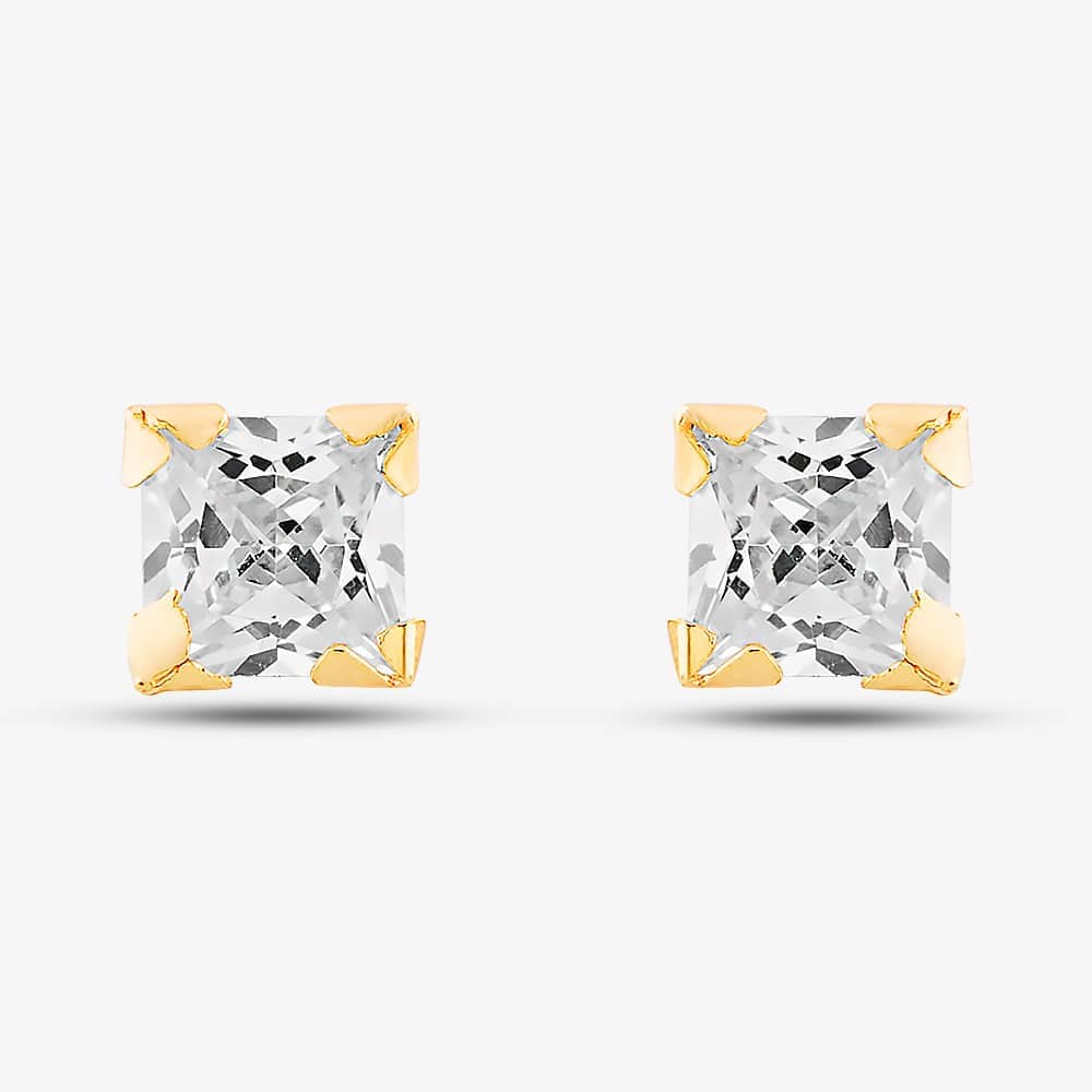 9ct Yellow Gold Cubic Zirconia Square Stud Earrings 1.58.6979