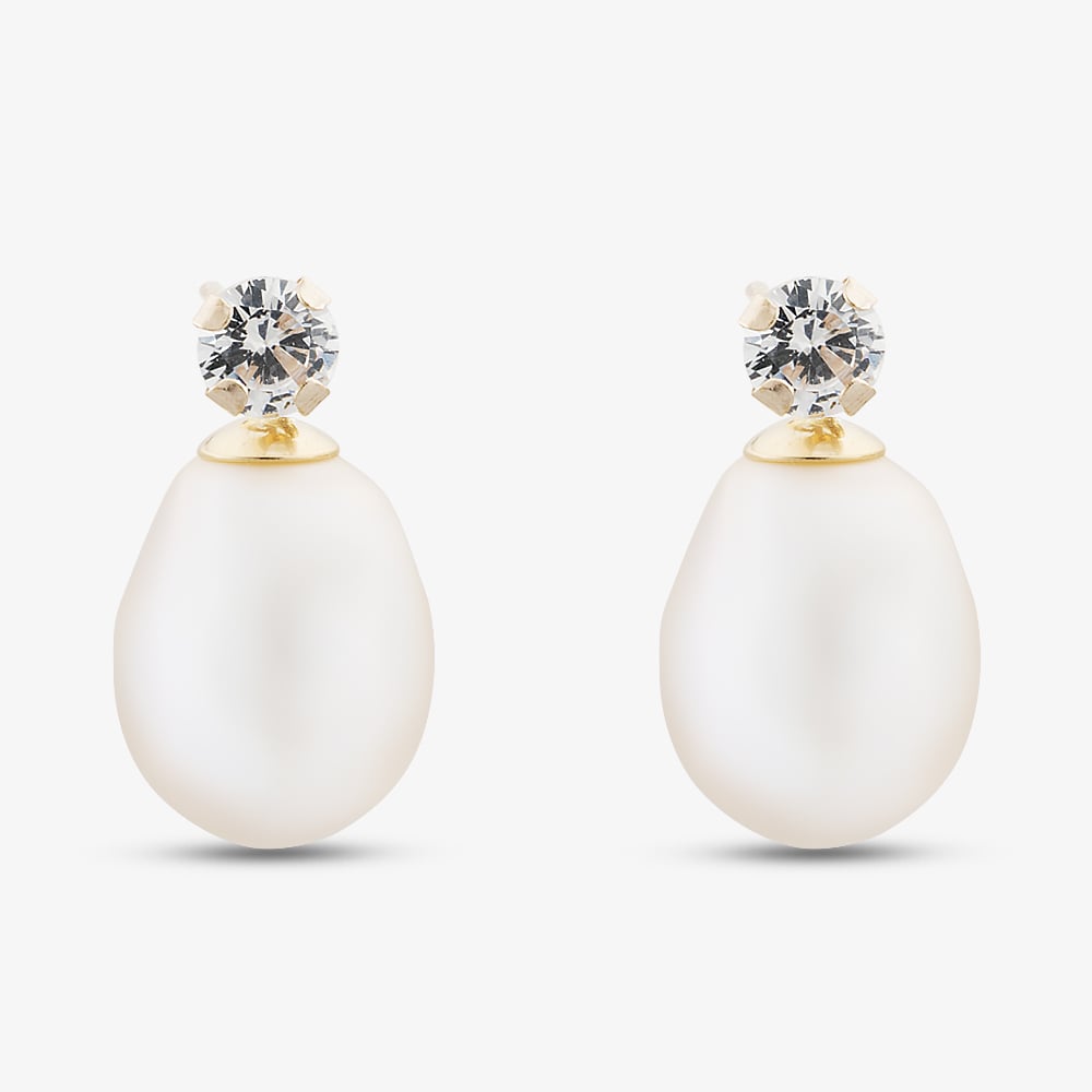 9ct Yellow Gold Freshwater Pearl & Cubic Zirconia Dropper Earrings EOZ70083FW/CZ