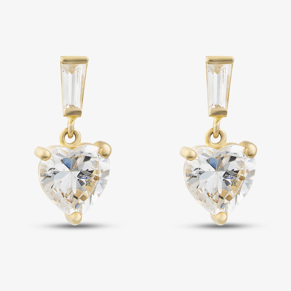 9ct Yellow Gold Cubic Zirconia Heart Drop Earrings 1.58.4789