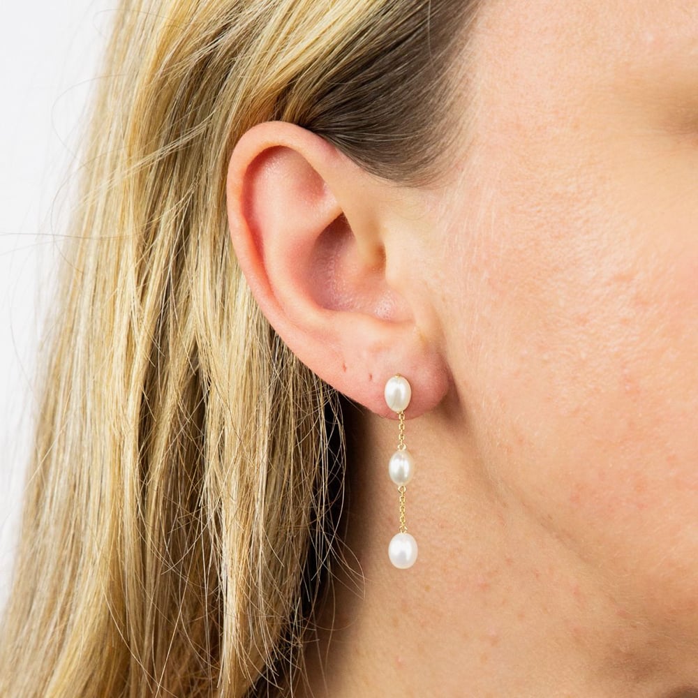 9ct Yellow Gold Freshwater Pearl Tier Dropper Earrings GE2388W