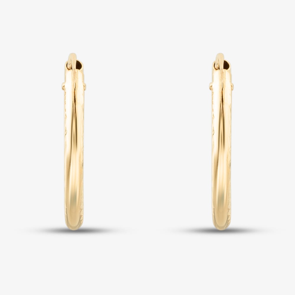 9ct Yellow Gold 15mm Diamond-Cut Sleeper Hoop Earrings 1.53.9899