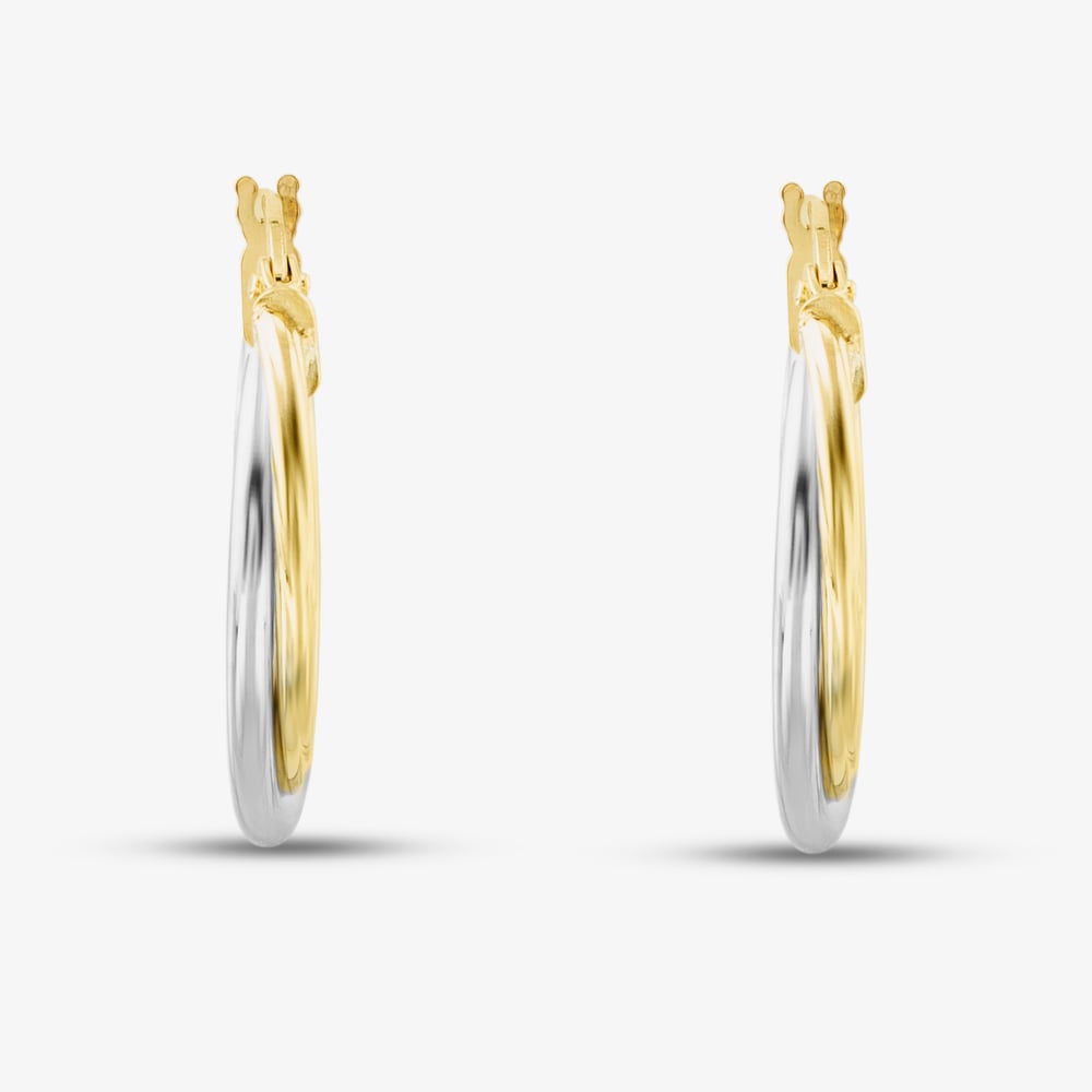 9ct Two Tone Twist Crossover Creole Earrings UER116YW