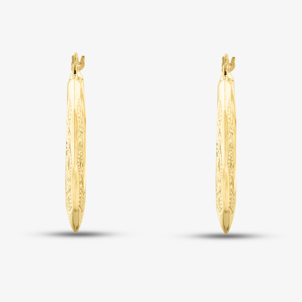 9ct Yellow Gold Patterned Creole Earrings UER102Y