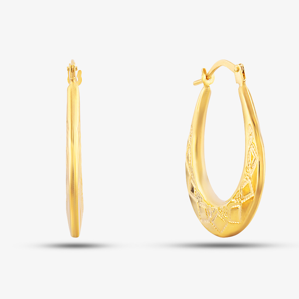 Product photograph of 9ct Yellow Gold Patterned Oval Creole Earrings Uer120y from The Jewel Hut