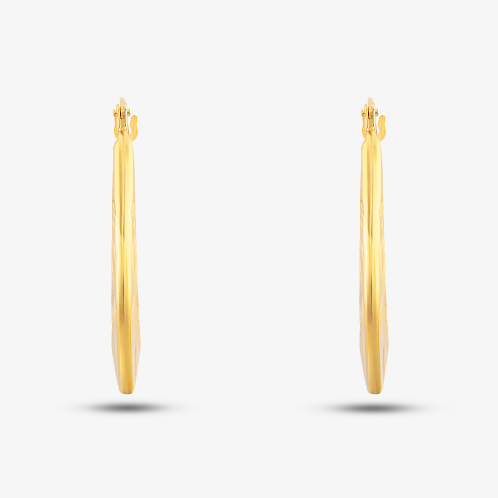 9ct Yellow Gold Patterned Oval Creole Earrings UER120Y