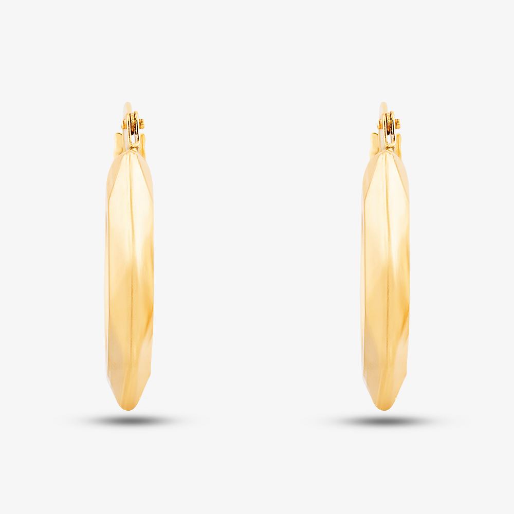 9ct Yellow Gold Patterned Creole Earrings UER121Y