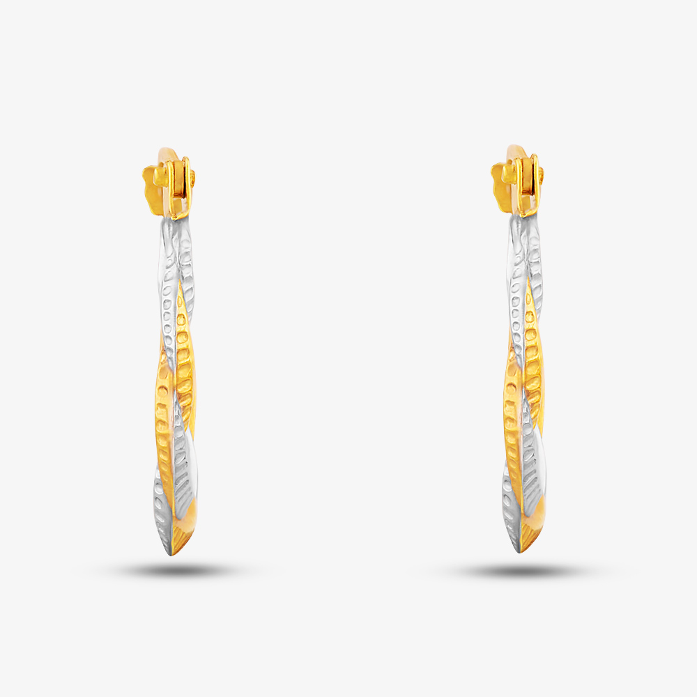 9ct Two Tone Patterned Twist Creole Earrings UER128YW