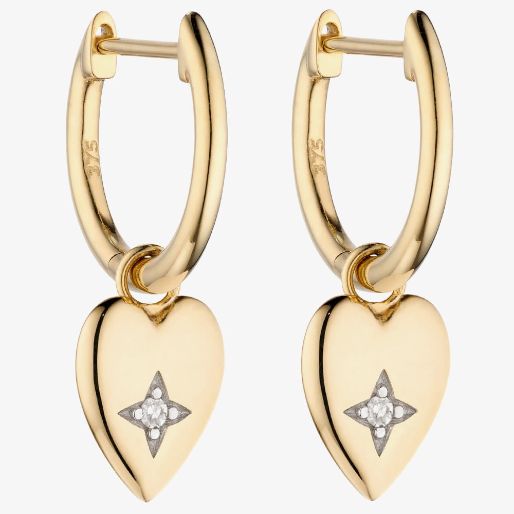 Product photograph of 9ct Yellow Gold Diamond Heart Hoop Earrings Ge2404 from The Jewel Hut