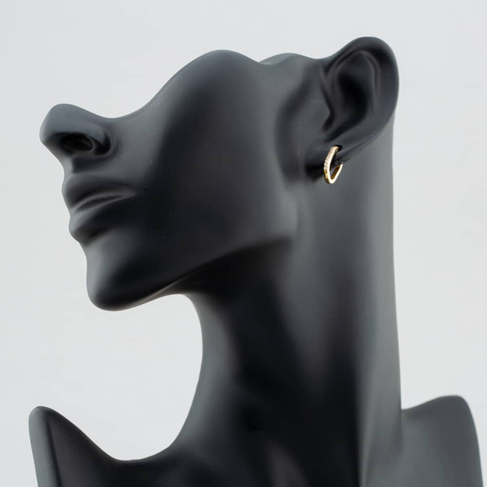 9ct Yellow Gold & Cubic Zirconia Rectangular Creole Hoop Earrings 1.57.9991