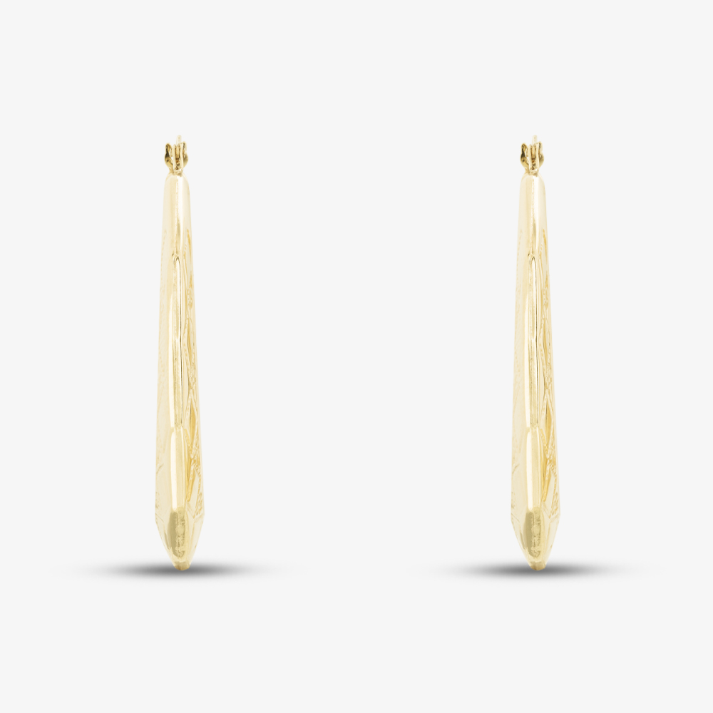 9ct Yellow Gold Large Patterned Creoles Hoop Earrings UER101Y